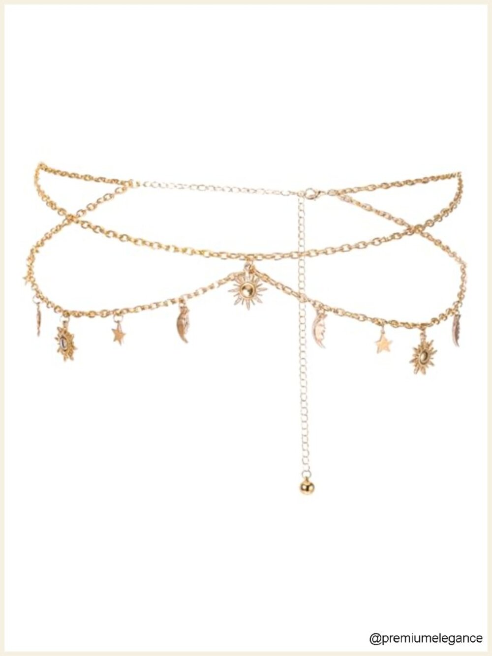Gold Adjustable Multi-Layer Chain Waist Belt with Sun Moon Decor